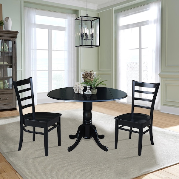 International Concepts 42 in. Dual Drop Leaf Table with 2 Ladder Back Dining Chairs - 3 Piece Dining Set - K46-42DP-C617P