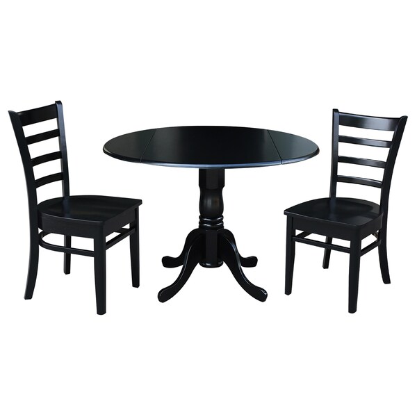 International Concepts 42 in. Dual Drop Leaf Table with 2 Ladder Back Dining Chairs - 3 Piece Dining Set - K46-42DP-C617P