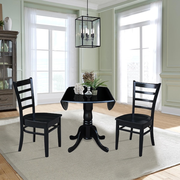 International Concepts 42 in. Dual Drop Leaf Table with 2 Ladder Back Dining Chairs - 3 Piece Dining Set - K46-42DP-C617P