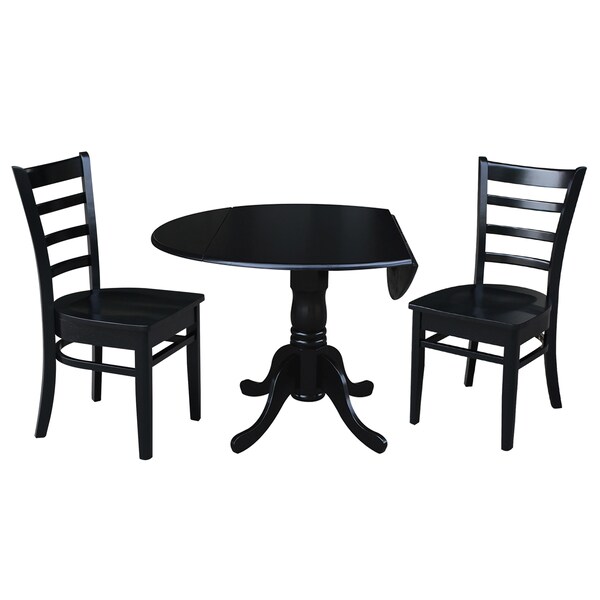 International Concepts 42 in. Dual Drop Leaf Table with 2 Ladder Back Dining Chairs - 3 Piece Dining Set - K46-42DP-C617P