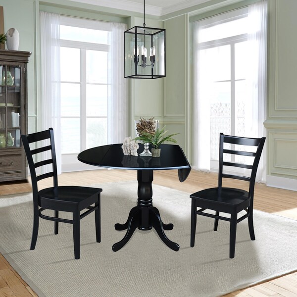 International Concepts 42 in. Dual Drop Leaf Table with 2 Ladder Back Dining Chairs - 3 Piece Dining Set - K46-42DP-C617P