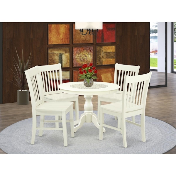 East West Furniture 5 Piece Hartland Dining Room Table Set - Linen White - HBNF5-LWH-W