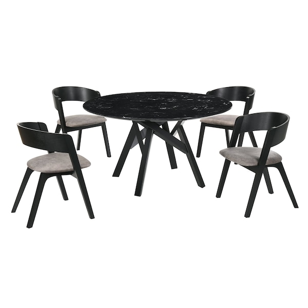 Armen Living Venus and Jackie 5 Piece Black Marble Round Dining Set - SETVEDIBLK5E