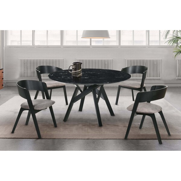 Armen Living Venus and Jackie 5 Piece Black Marble Round Dining Set - SETVEDIBLK5E