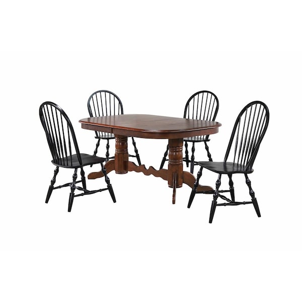 Fine-Line Andrews Double Pedestal Dining Set & Chestnut Table with Windsor Chairs Antique Black - 5 Piece - FI2495711