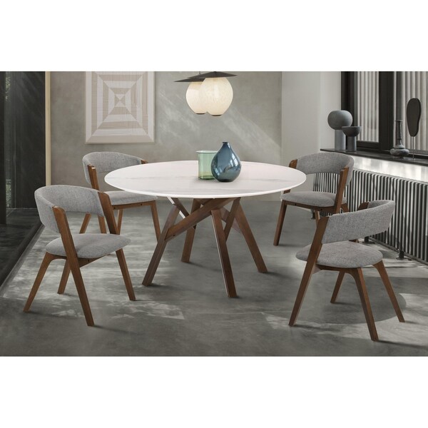 Armen Living Venus and Rowan 5 Piece Walnut and Marble Round Dining Set - SETVEDIWA5A