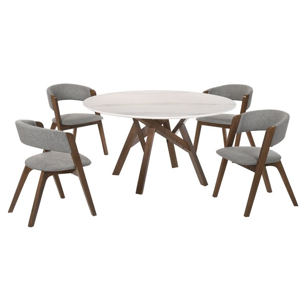 Armen Living Venus and Rowan 5 Piece Walnut and Marble Round Dining Set - SETVEDIWA5A