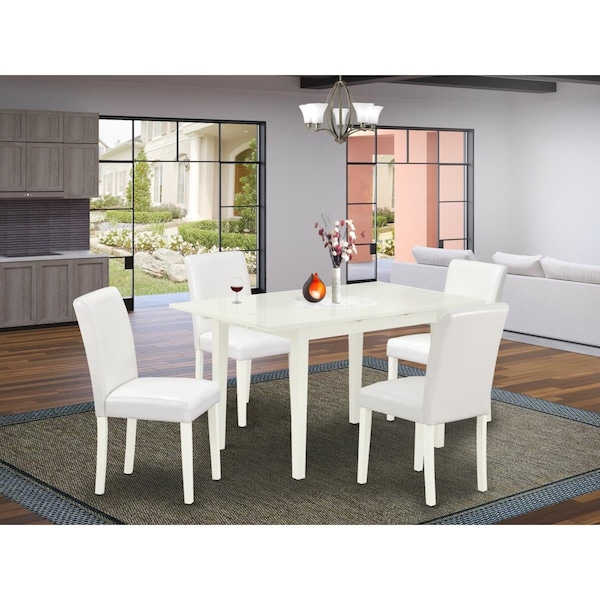 East West Furniture 5 Piece Norfolk Mid Century Dining Table Set - Linen White - NOAB5-LWH-64