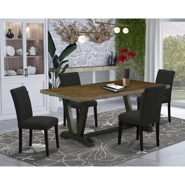 East West Furniture 5 Piece V-Style Dining Room Table Set - Black - V677AB624-5