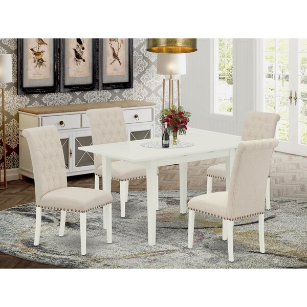 East West Furniture 5 Piece Norfolk Rectangle Dinette Set - Linen White - NOBR5-LWH-02
