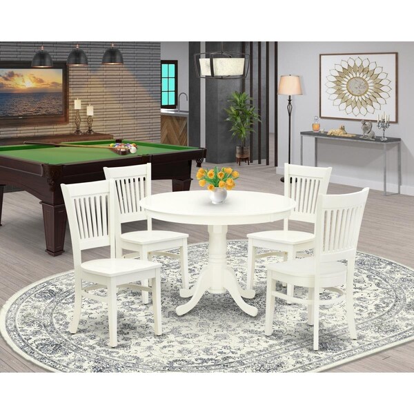 East West Furniture 5 Piece Hartland Dining Room Table Set - Linen White - HLVA5-LWH-W