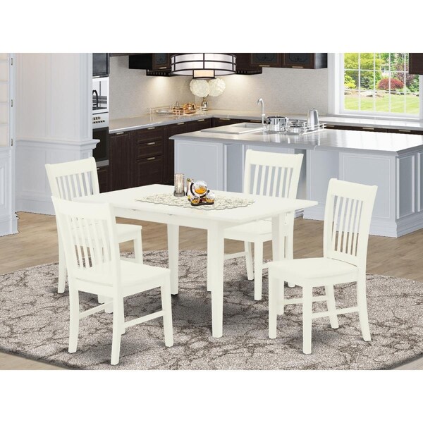 East West Furniture 5 Piece Norfolk Rectangular Dinette Set - Linen White - NOFK5-LWH-W