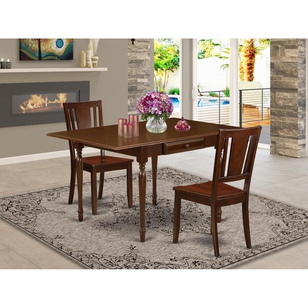 East West Furniture 3 Piece Monza Dining Room Table Set - Mahogany - MZDU3-MAH-W