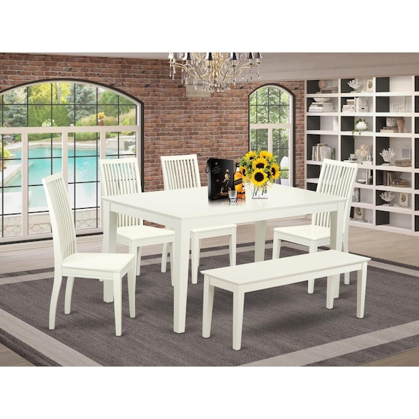 East West Furniture 6 Piece Capri Dining Set - Linen White - CAIP6-LWH-W