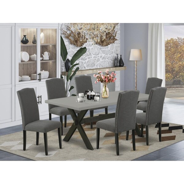 East West Furniture 7 Piece X-Style Small Dining Table Set - Dark Gotham Gray - X697EN120-7