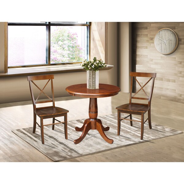 International Concepts Round 30 in Round Top Pedestal Table with 2 Chairs, Espresso, 30 in W, 30 in L, 29.1 in H, Wood - K581-30RT-C613-2