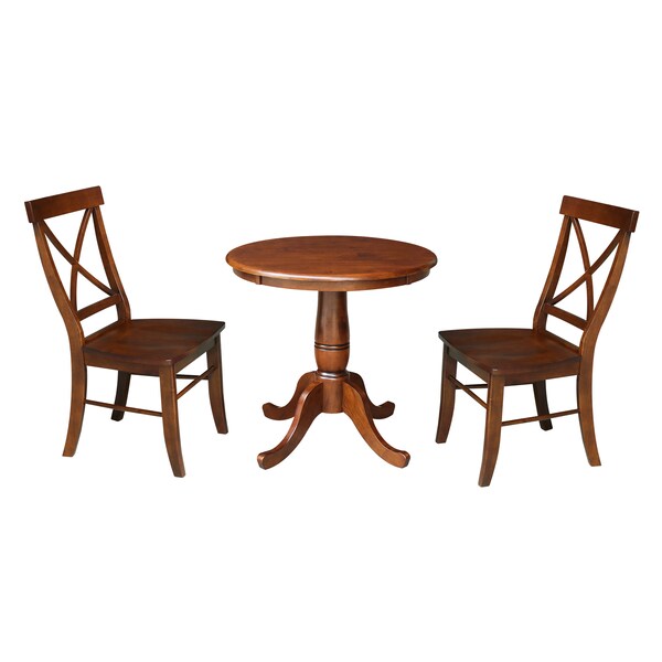 International Concepts Round 30 in Round Top Pedestal Table with 2 Chairs, Espresso, 30 in W, 30 in L, 29.1 in H, Wood - K581-30RT-C613-2