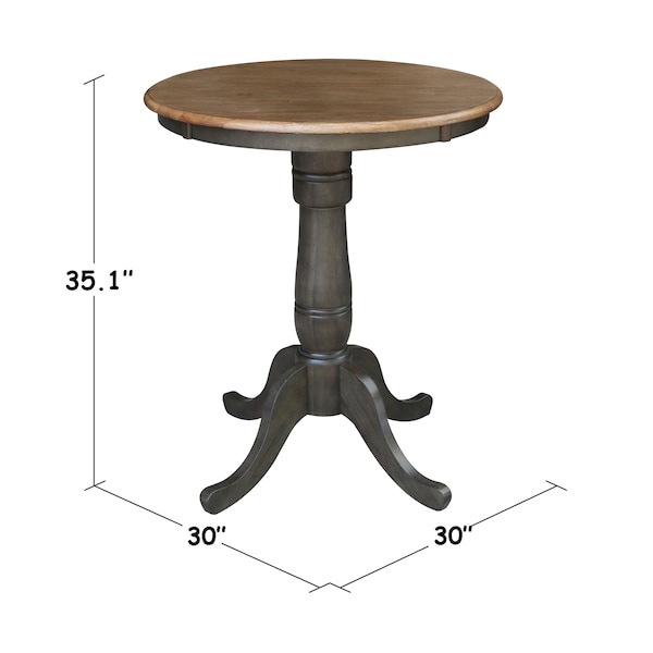 International Concepts Round 30 in Round Top Pedestal Table, 35.1 inH, Hickory/Washed Coal, 30 in W, 30 in L, 35.1 in H - K45-30RT-6B