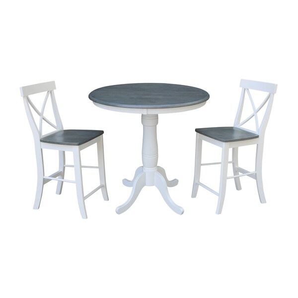 International Concepts Round 36 in Rd Ped Gathering Ht Table, 2 X-Back Stools, White/Heather Gray, 36 in W, 36 in L, Wood - K05-36RT-6B-S6132-2