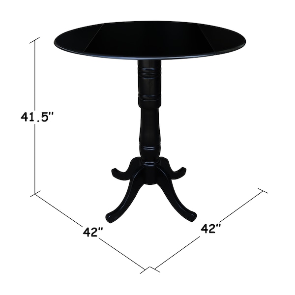 International Concepts Round 42 in Round Dual Drop Leaf Pedestal Table, 41.5 inH, Black, 42 in W, 42 in L, 41.5 in H, Wood - K46-42DPT-6B-2