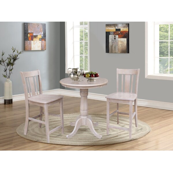 International Concepts Round 30 in Rd Ped Gathering Ht Table, 2 San Remo Counter Ht Stools, Gray Taupe, 30 in W, 30 in L - K09-30RT-6B-S102-2