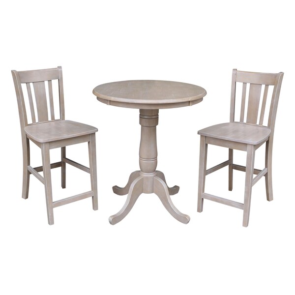 International Concepts Round 30 in Rd Ped Gathering Ht Table, 2 San Remo Counter Ht Stools, Gray Taupe, 30 in W, 30 in L - K09-30RT-6B-S102-2