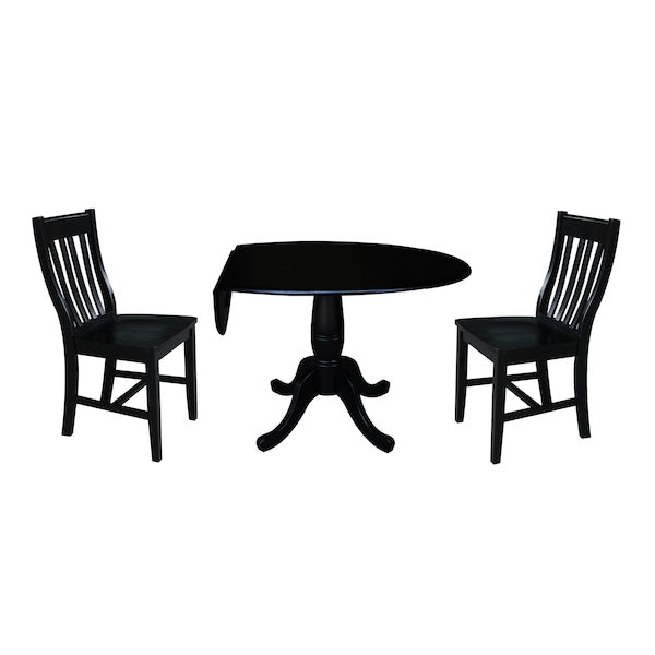 International Concepts Round 42 in Round Top Pedestal Table with 2 Chairs, Black, 42 in W, 42 in L, 29.5 in H, Wood, Black - K46-42DPT-C61-2