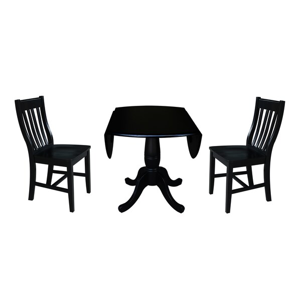 International Concepts Round 42 in Round Top Pedestal Table with 2 Chairs, Black, 42 in W, 42 in L, 29.5 in H, Wood, Black - K46-42DPT-C61-2