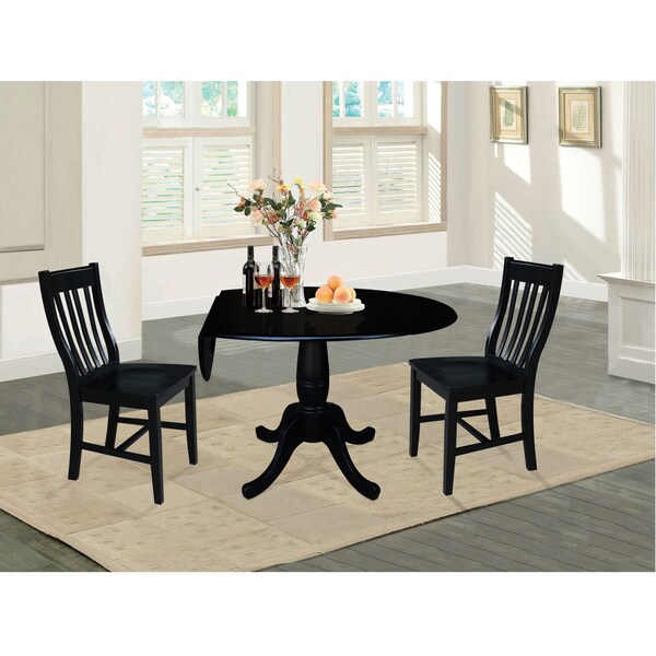 International Concepts Round 42 in Round Top Pedestal Table with 2 Chairs, Black, 42 in W, 42 in L, 29.5 in H, Wood, Black - K46-42DPT-C61-2