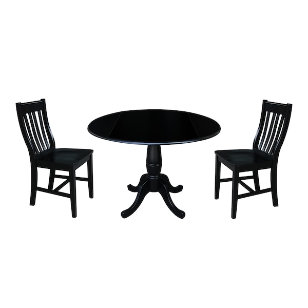 International Concepts Round 42 in Round Top Pedestal Table with 2 Chairs, Black, 42 in W, 42 in L, 29.5 in H, Wood, Black - K46-42DPT-C61-2