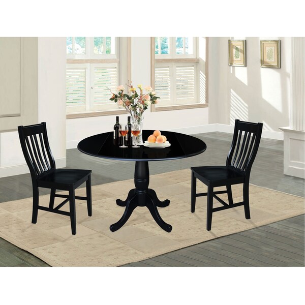 International Concepts Round 42 in Round Top Pedestal Table with 2 Chairs, Black, 42 in W, 42 in L, 29.5 in H, Wood, Black - K46-42DPT-C61-2