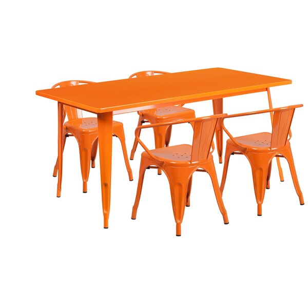 Flash Furniture Rectangle 31.5" W, 63" L, 29.5" H, Metal, Orange - ET-CT005-4-70-OR-GG