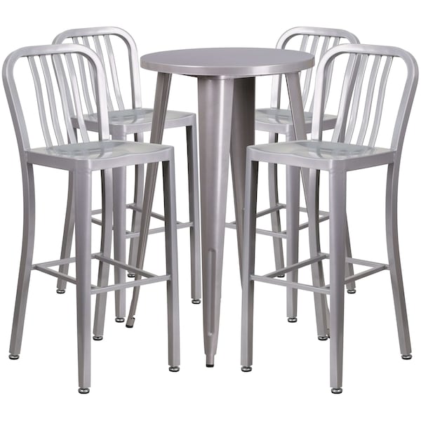 Flash Furniture Round 24" W, 24" L, 41" H, Metal, Grey - CH-51080BH-4-30VRT-SIL-GG