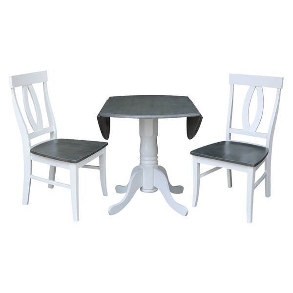 International Concepts Round 42 in. Dual Drop Leaf Dining Table with 2 Splat Back Chairs - 3 Piece Dining Set, 42 in W - K05-42DP-C170P
