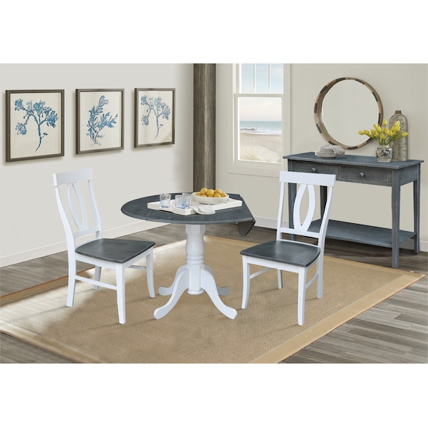 International Concepts Round 42 in. Dual Drop Leaf Dining Table with 2 Splat Back Chairs - 3 Piece Dining Set, 42 in W - K05-42DP-C170P