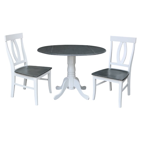 International Concepts Round 42 in. Dual Drop Leaf Dining Table with 2 Splat Back Chairs - 3 Piece Dining Set, 42 in W - K05-42DP-C170P