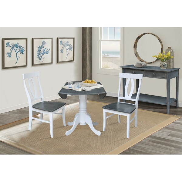 International Concepts Round 42 in. Dual Drop Leaf Dining Table with 2 Splat Back Chairs - 3 Piece Dining Set, 42 in W - K05-42DP-C170P
