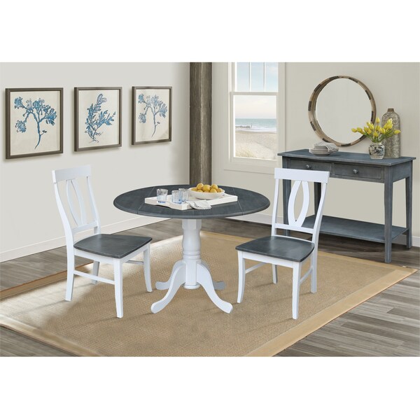 International Concepts Round 42 in. Dual Drop Leaf Dining Table with 2 Splat Back Chairs - 3 Piece Dining Set, 42 in W - K05-42DP-C170P