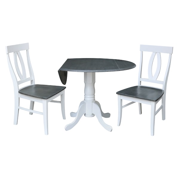International Concepts Round 42 in. Dual Drop Leaf Dining Table with 2 Splat Back Chairs - 3 Piece Dining Set, 42 in W - K05-42DP-C170P