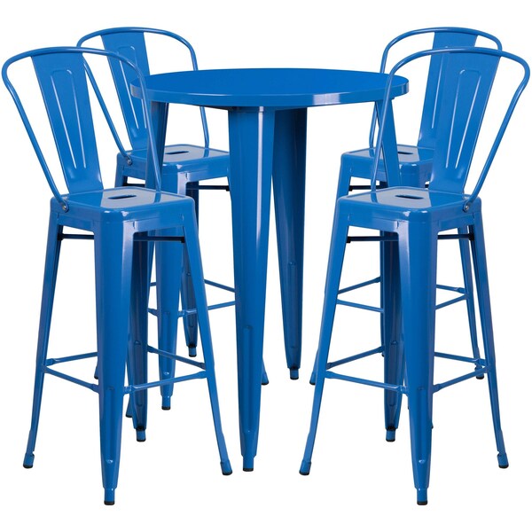 Flash Furniture Round 30" W, 30" L, 41" H, Metal, Blue - CH-51090BH-4-30CAFE-BL-GG