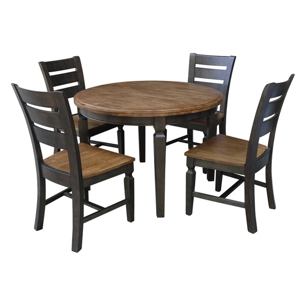 International Concepts Round 44 in Round Top Dining Table with 4 Ladderback Chairs, Hickory/Washed Coal, 44 in W, 44 in L - K45-144R-C57-4
