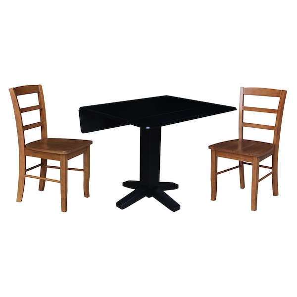 International Concepts 36 in. Solid Wood Square Dual Drop Leaf Dining Table with 2 Chairs in Black/Distressed Oak - K46-36SDP-C42-2-2