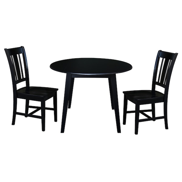 International Concepts 42 in. Solid Wood Round Dual Drop Leaf Dining Table with 2 Chairs in Black - K46-42DL-C10-2