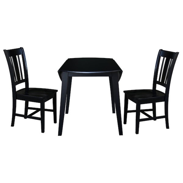 International Concepts 42 in. Solid Wood Round Dual Drop Leaf Dining Table with 2 Chairs in Black - K46-42DL-C10-2