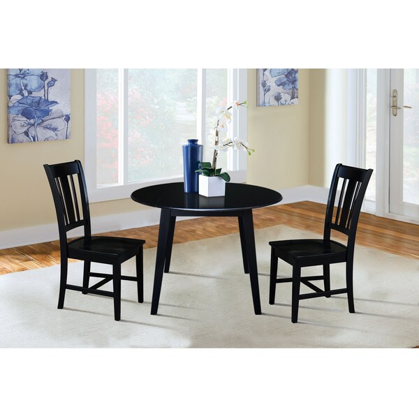 International Concepts 42 in. Solid Wood Round Dual Drop Leaf Dining Table with 2 Chairs in Black - K46-42DL-C10-2