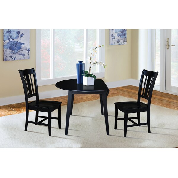International Concepts 42 in. Solid Wood Round Dual Drop Leaf Dining Table with 2 Chairs in Black - K46-42DL-C10-2