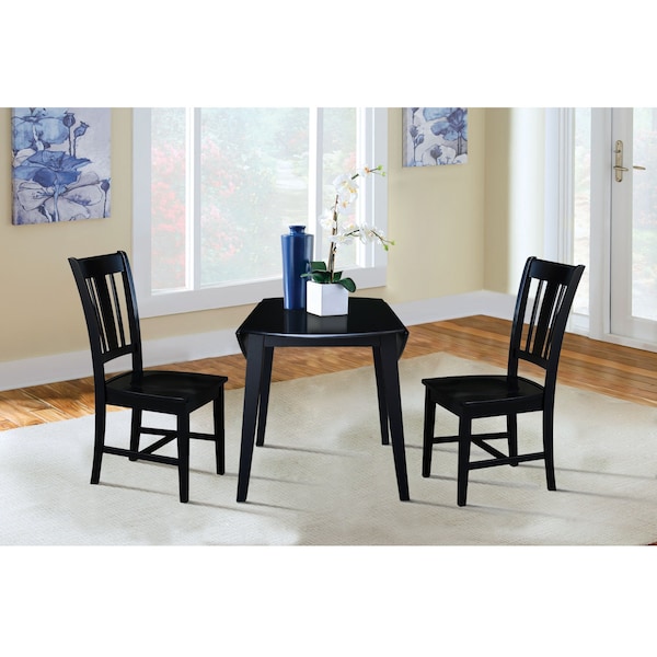 International Concepts 42 in. Solid Wood Round Dual Drop Leaf Dining Table with 2 Chairs in Black - K46-42DL-C10-2