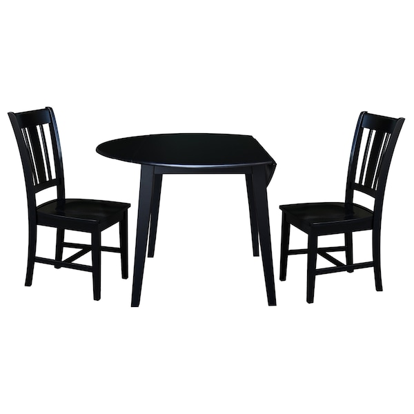 International Concepts 42 in. Solid Wood Round Dual Drop Leaf Dining Table with 2 Chairs in Black - K46-42DL-C10-2
