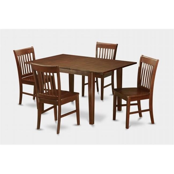East West Furniture East West Furniture MLNO5-MAH-W 5PC Set with Rectangular 36 x 54 Table with 12 in butterfly leaf and 4 Wood seat chairs - MLNO5-MAH-W