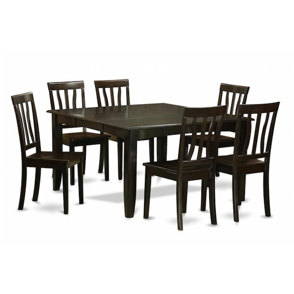 East West Furniture 7 Piece Dining Table Set-Dinette Table With Leaf and 6 Dinette Chairs - PFAN7-CAP-W